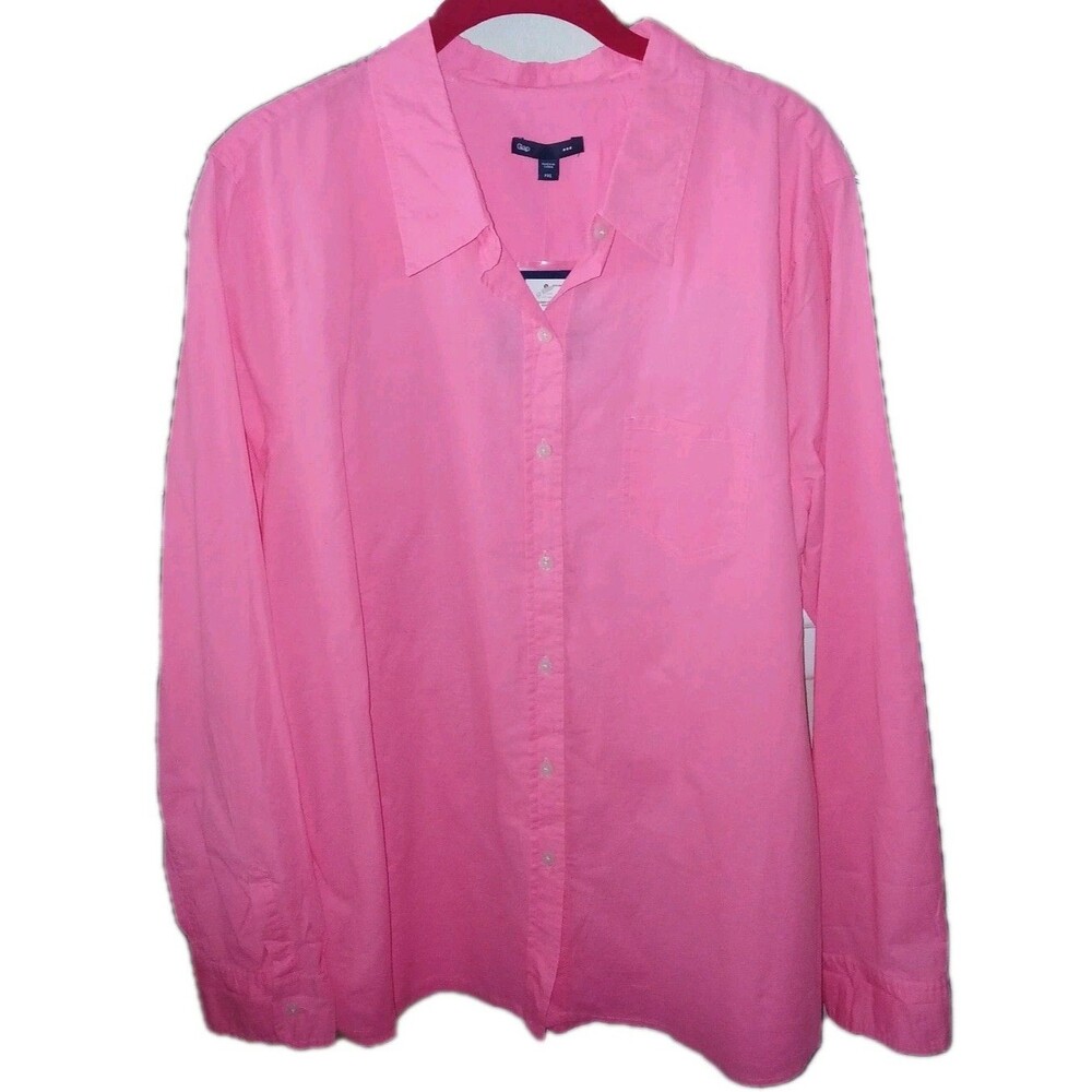 NWT GAP Women XXL Preppy Career Casual Button Up 100% Cotton Top Blouse Hot Pink - Picture 1 of 8